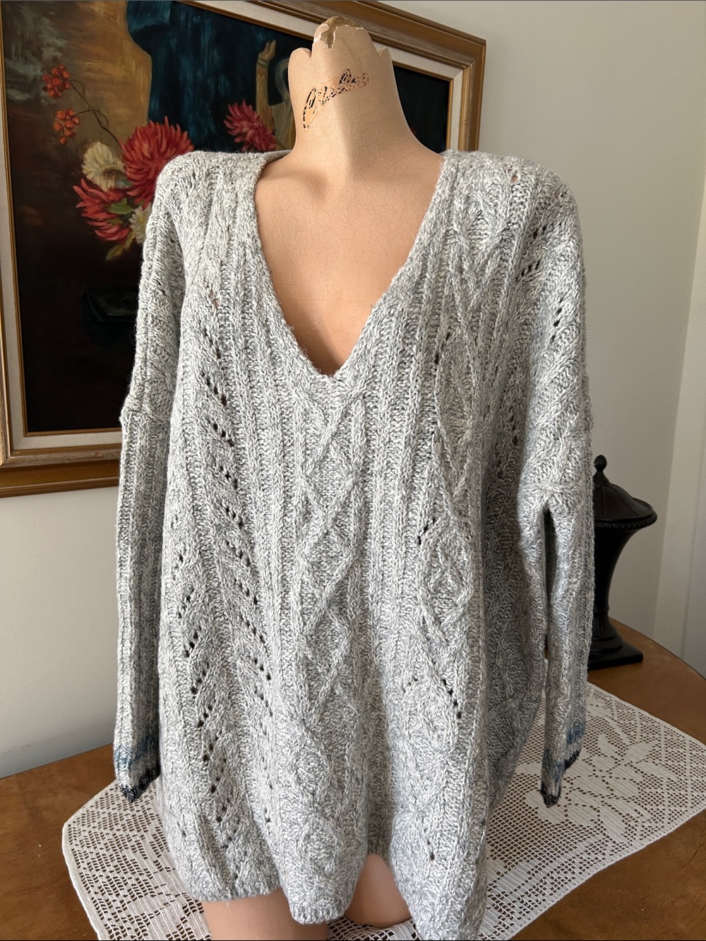 CAbi Gray V-Neck Sweater - Boxy/Cozy
